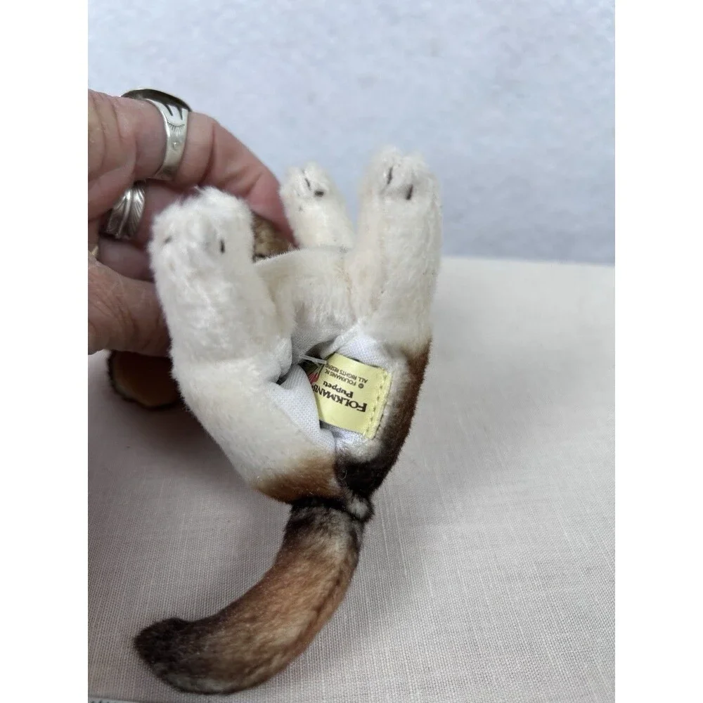 Folkmanis Mini Dog Finger Puppet Plush Realistic Brown Ears White Body 4.5”